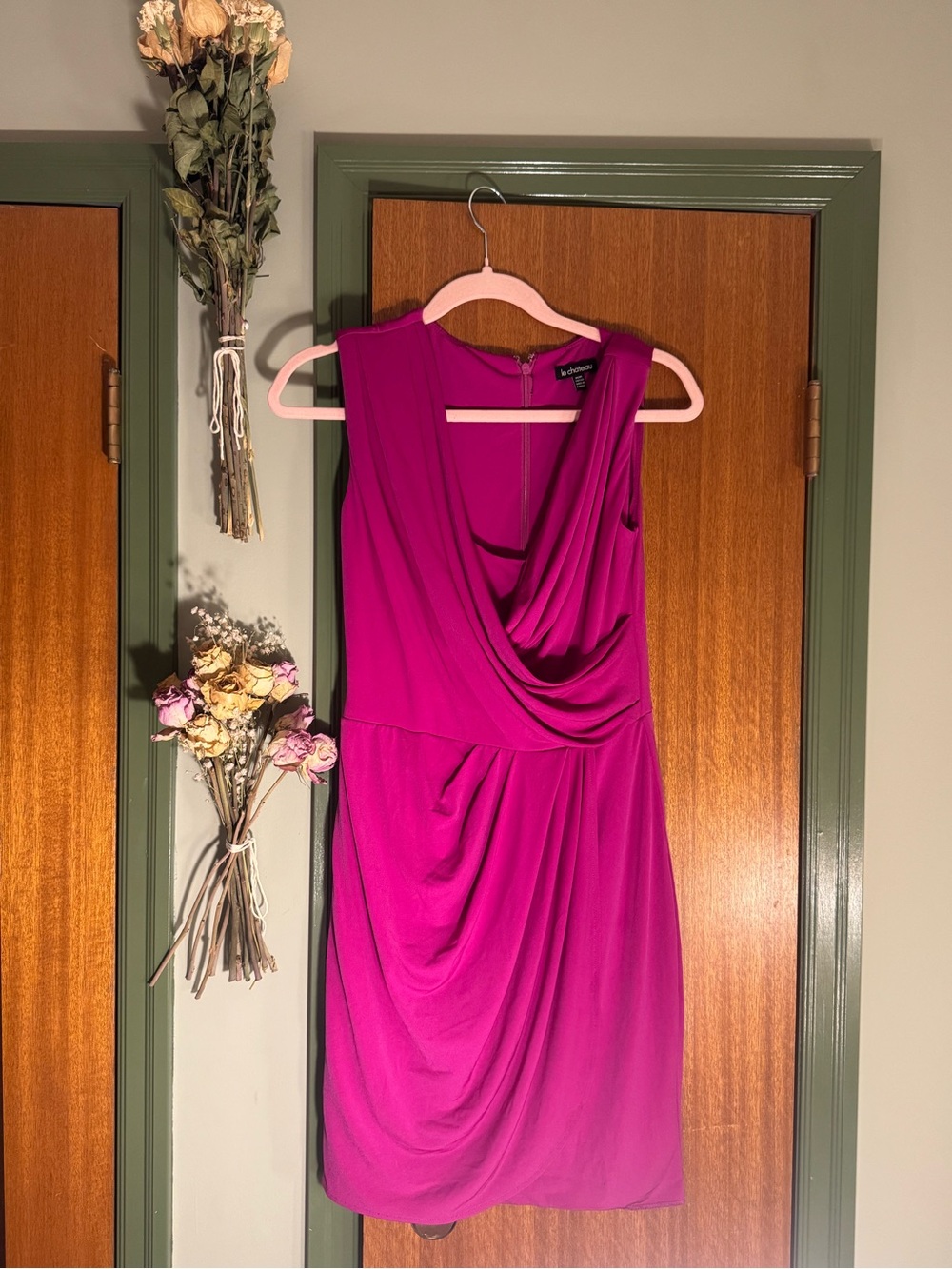 Very Gently Used Le Château Medium Ruched Magenta Dress